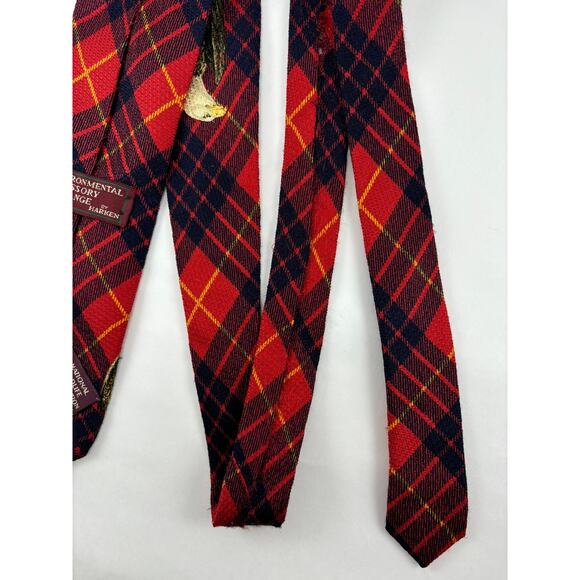 Harken Vintage Silk Tie Plaid Red Black Yellow Eagles EAE Hand Printed Italy - Picture 11 of 13